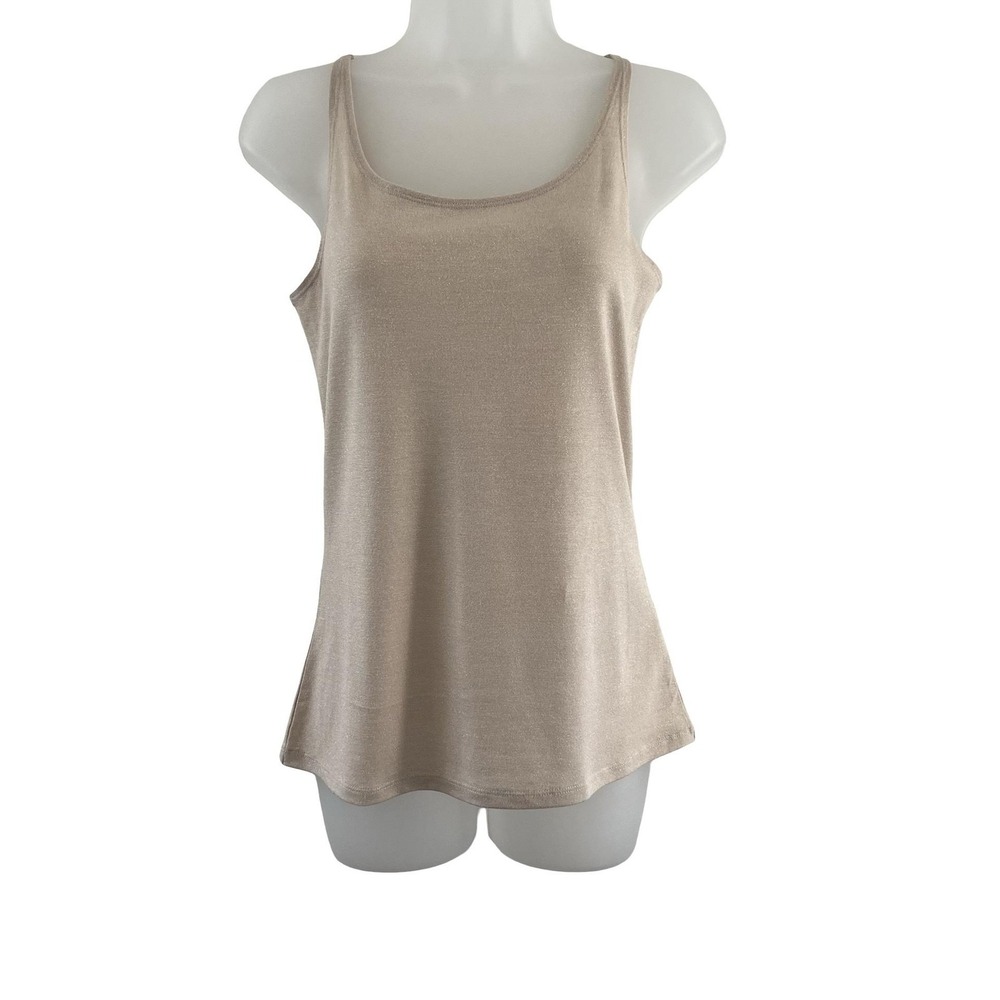 Repeat The Shirt Womens Small Beige Metallic Knit Tank Top Shimmer Sparkle Gold